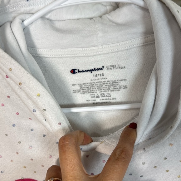 Champion hooded sweater white with pastel color dots glittery champion logo pink - Picture 4 of 5